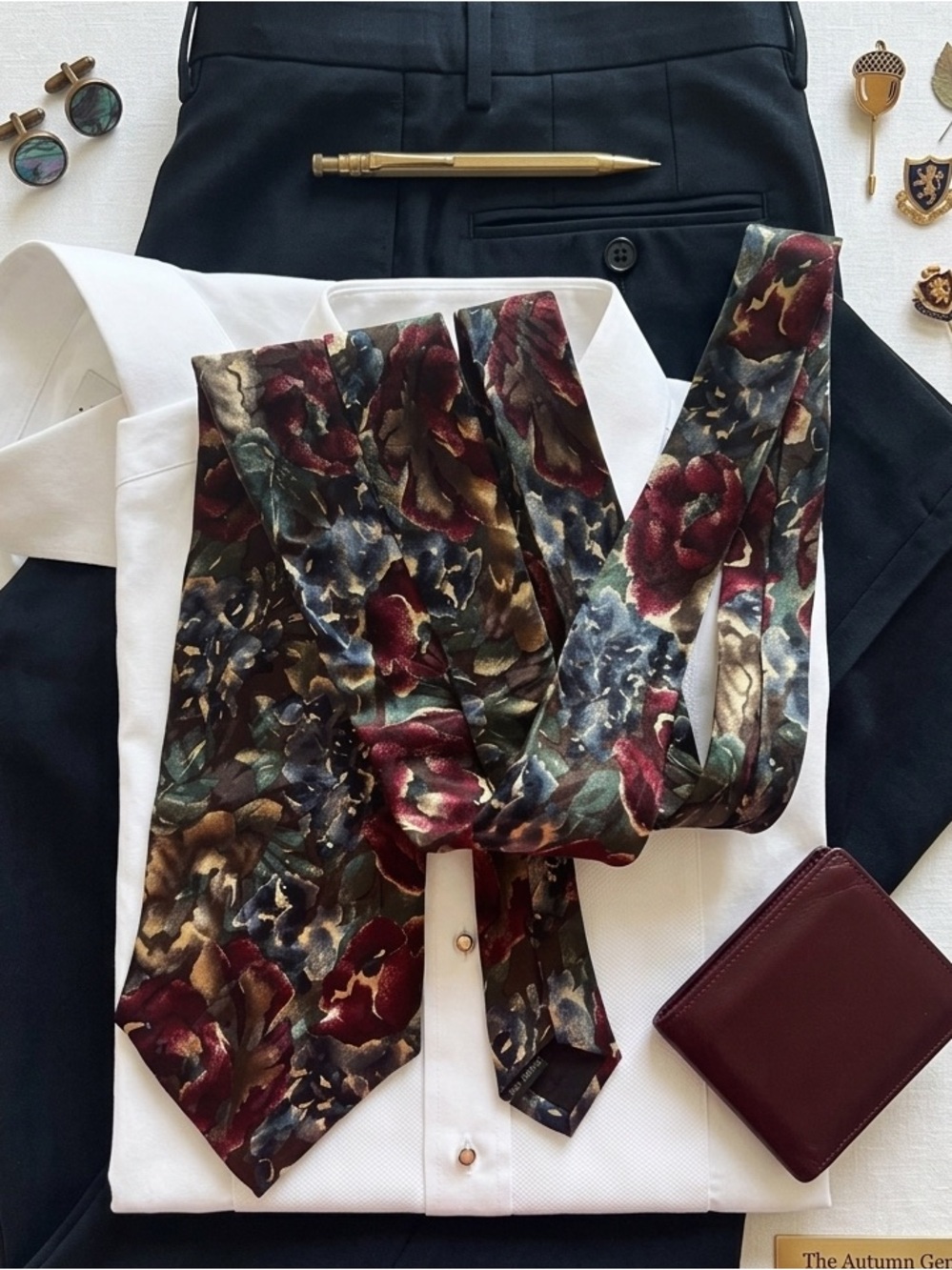 Vintage Roffe Accessories 100% Silk Floral Necktie Tie Professional Chic Moody
